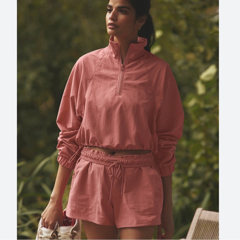 Alo Yoga Terracotta Alumni SET Cropped 1/4 Zip Pullover and Shorts Size Small/XS